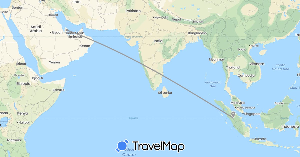 TravelMap itinerary: driving, plane in Indonesia, Qatar (Asia)